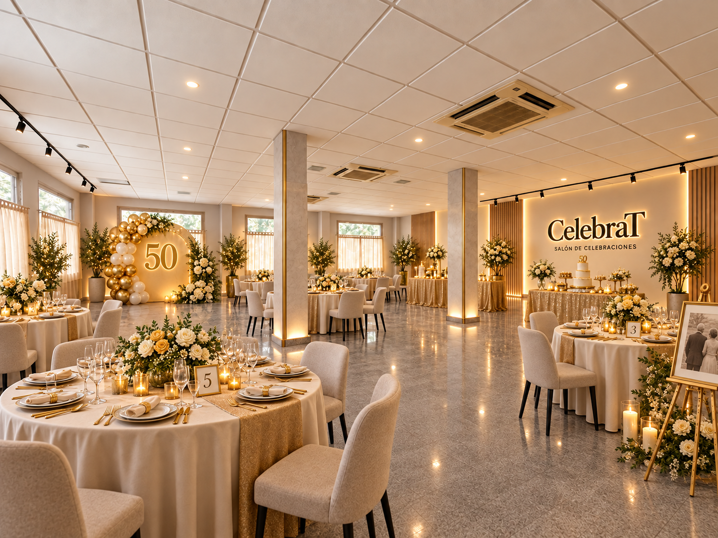 Detalle de ambientación para bodas de oro en sevilla