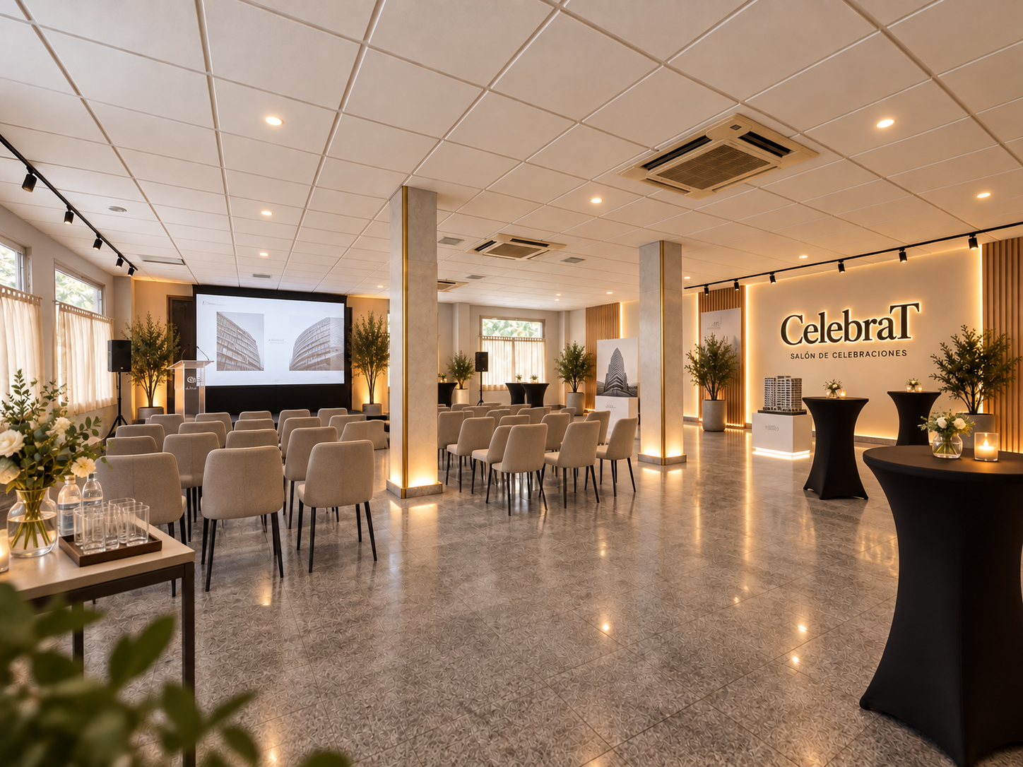 Detalle de ambientación para presentaciones de marcas y proyectos en sevilla